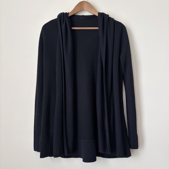 Lululemon Sundown Wrap Cardigan Sweater 6 Black Ribbed Hooded - Picture 1 of 7
